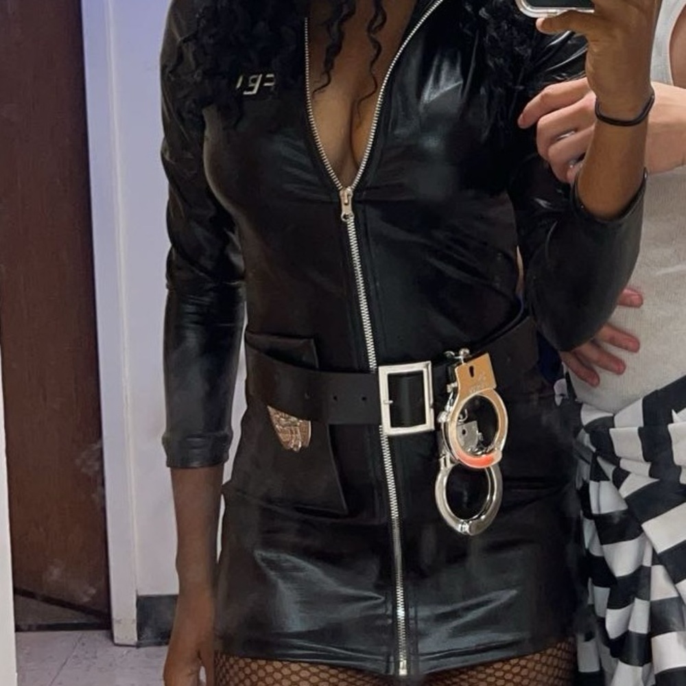 Black Faux Leather Jumpsuit with Zipper FBI costume